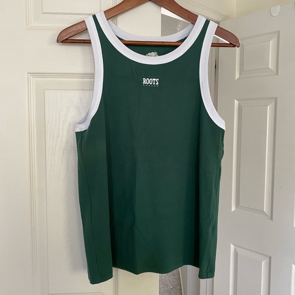 Roots Forest Green Sleeveless Top with White Accents